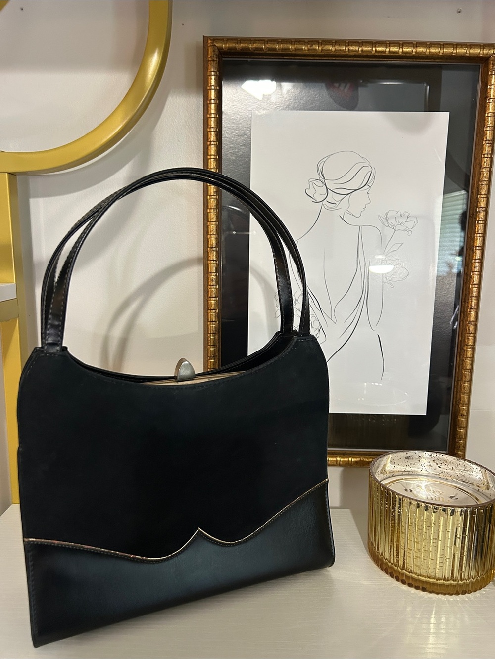 Life Stride 1950’s Vintage Black Suede & Simulated Leather Women's Handbag - Picture 13 of 14
